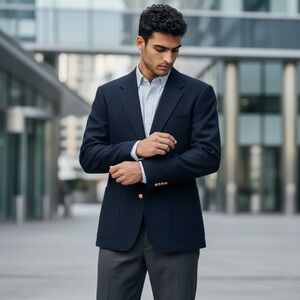 Hill&Archer Men’s Navy Blue Blazer Sport Coat 44L Gold Crest Buttons Classic Fit